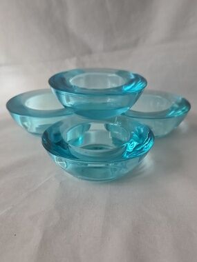 Crate&Barrel 4 Pcs. Aqua Blue Glass Tealight Holders
